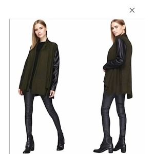 Zara Knit Oversized Open Front Waterfall Faux Leather Sleeves Cardigan Sweater S